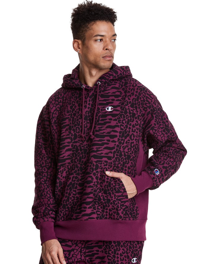 Champion Mens Hoodie NZ - Reverse Weave All Over Print Dark Purple ( 9408-TBLUM )